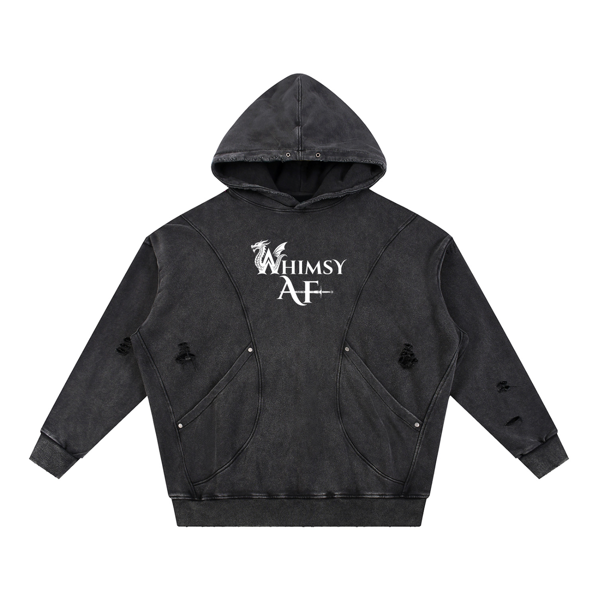Whimsy AF Distressed Panel Pocket Hoodie